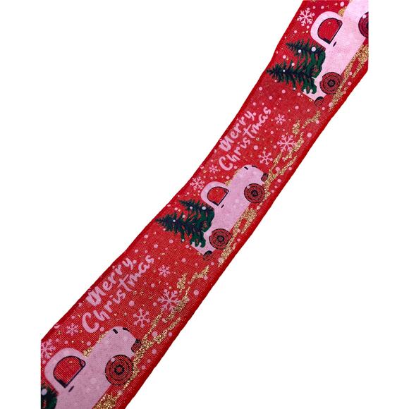 9 Feet 2” Red Farm Truck Wired Winter Christmas Ribbon Country Decor and Crafts - Picture 3 of 3